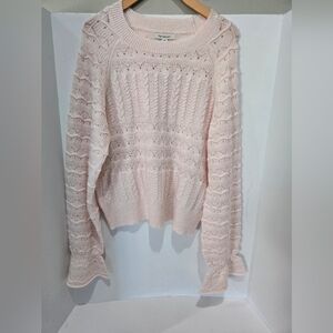 Francesca's Raye Pointelle Knit Sweater Soft Pink Scalloped Detail XL